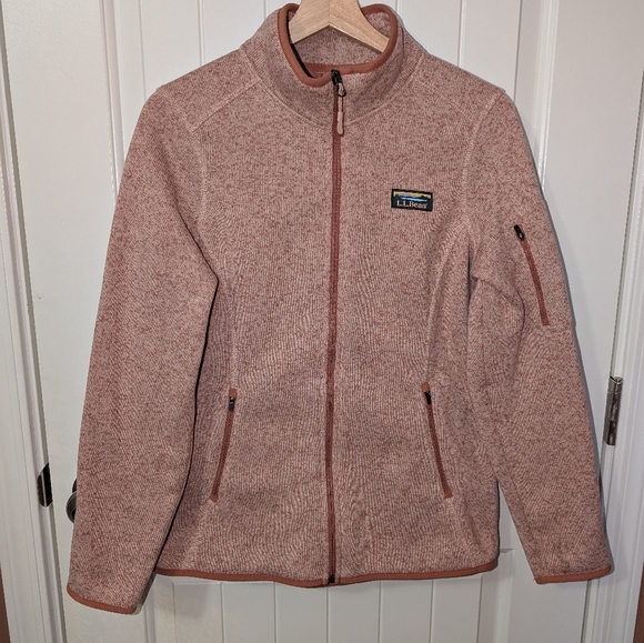L.L. Bean Fleece Full Zip Knit Sweater Jacket Women's Medium Heathered Pink - Picture 1 of 10